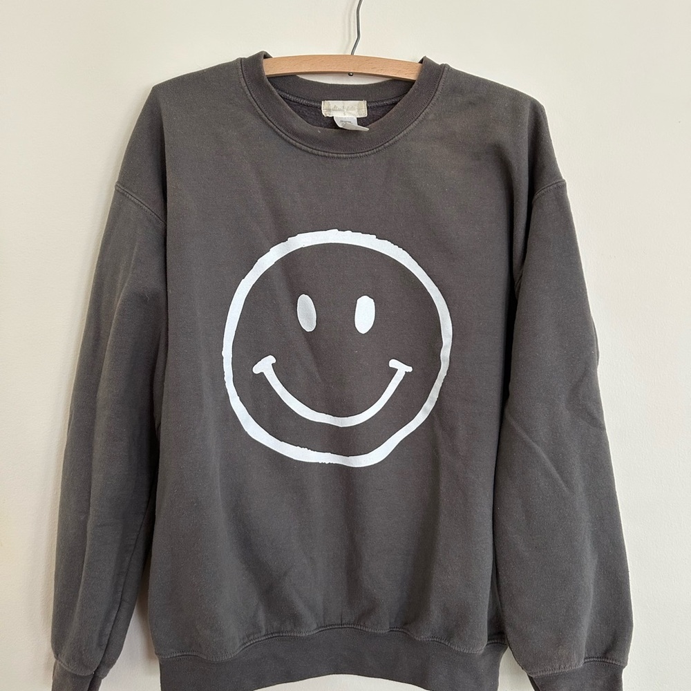 Altar'd State Gray Smiley Crewneck Sweatshirt